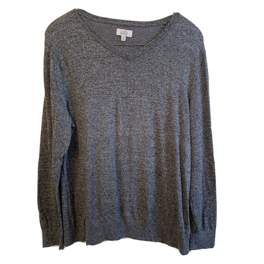 XXL Croft & Barrow Black White Heathered Men's V-Neck Sweater Cotton Blend
